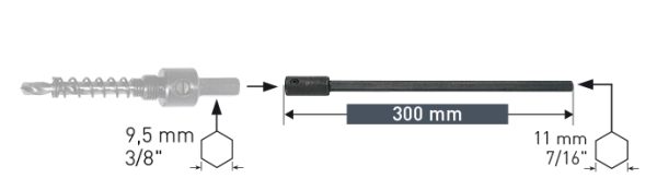 Allonge Longueur 300mm pour Mandrin 3/8 pour Scie Cloche