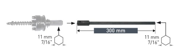 Allonge Longueur 300mm pour Mandrin 7/16 pour Scie Cloche