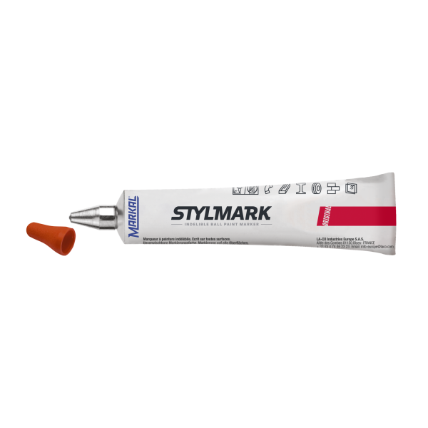 Tube marqueur Orange à bille pour toutes surfaces Stylmark